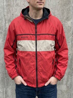 Columbia Vintage Red Hooded Windbreaker Jacket Men's M